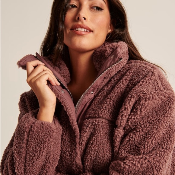 Abercrombie Cinched Cocoon Sherpa Full-Zip in copper brown NWt - Picture 2 of 8